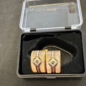 Vintage Damascene Gold-Tone and Rose Inlay Cufflinks From Toledo Spain